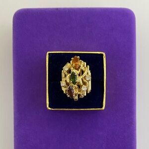 💛 Vintage 18k HGE Multicolour Gemstone Ring | Retro Cluster Statement